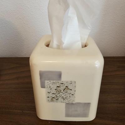 Porcelain based make-up mirror Handprinted roses - with tissue box and soap dish