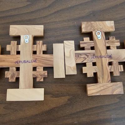 Two wooden trivets made in Jerusalem