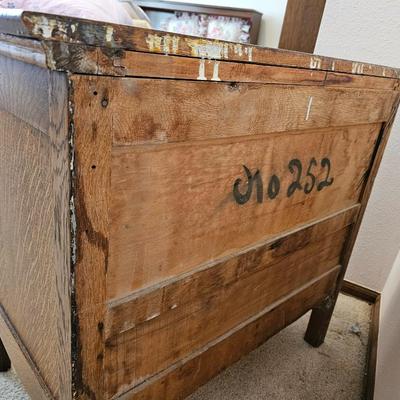 Antique Oak three drawer dresser with storage cabinet curved top drawer