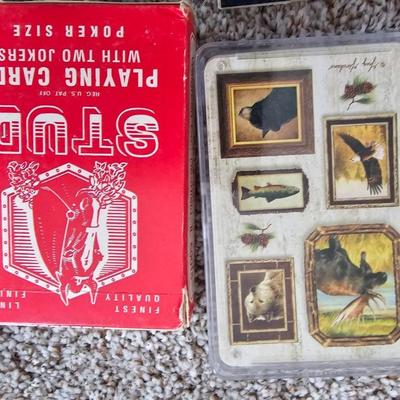 Decks of playing cards - cribbage game and a vintage travel backgammon game