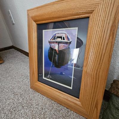 Framed wall art - wood duck - Boat - and a fish themed picture frame