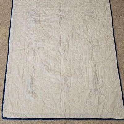 Quilted teddy bear with stand and two small baby blanket quilts