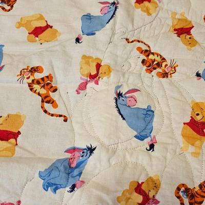 Quilted teddy bear with stand and two small baby blanket quilts