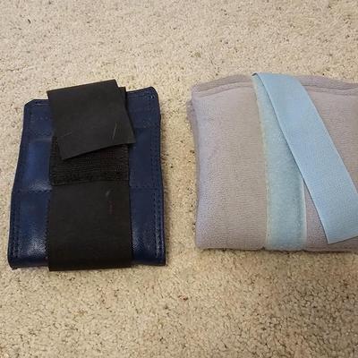 Yoga ball with pump, compression socks, and an exercise weight set