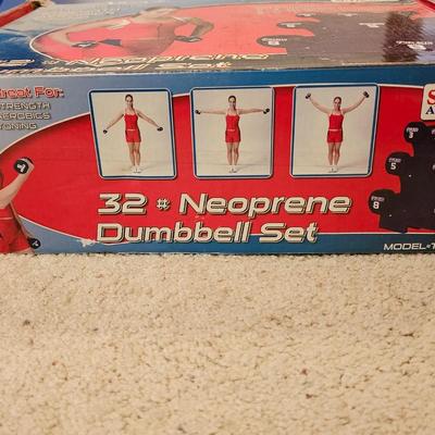 Yoga ball with pump, compression socks, and an exercise weight set