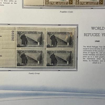 Franklin's Credo & World Refugee Year 1960 Mint Condition US Stamp Plate Blocks Page as Pictured. Only One $5 Shipping Charge...