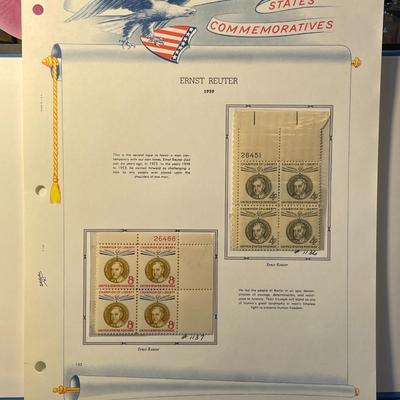 Ernst Reuter 1959 Mint Condition US Stamp Plate Blocks Page as Pictured. Only One $5 Shipping Charge for 1 or 100 Pages Won.