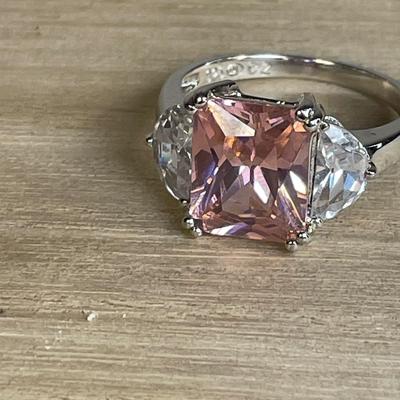 Pink CZ sterling silver ring 8