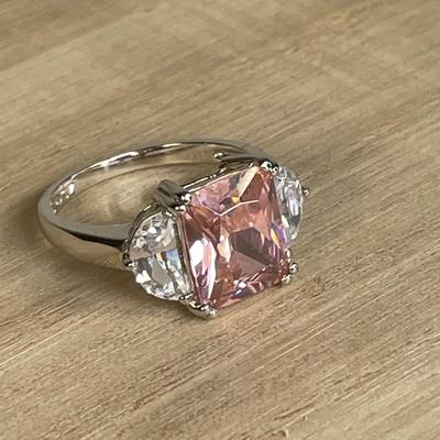 Pink CZ sterling silver ring 8