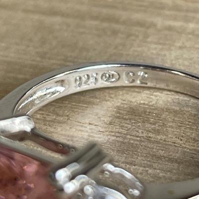 Pink CZ sterling silver ring 8