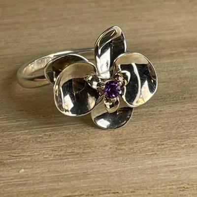 Sterling Hibiscus flower ring 8