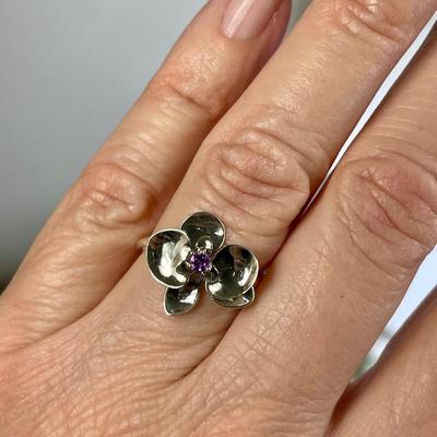 Sterling Hibiscus flower ring 8