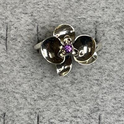 Sterling Hibiscus flower ring 8