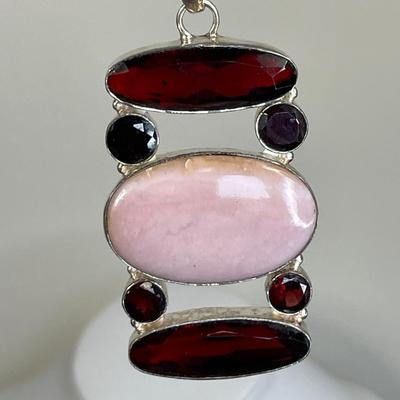 Huge pink and red stone sterling pendant