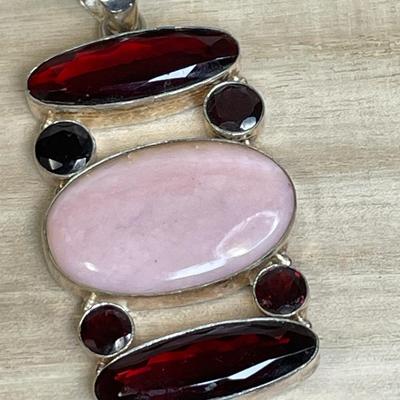 Huge pink and red stone sterling pendant