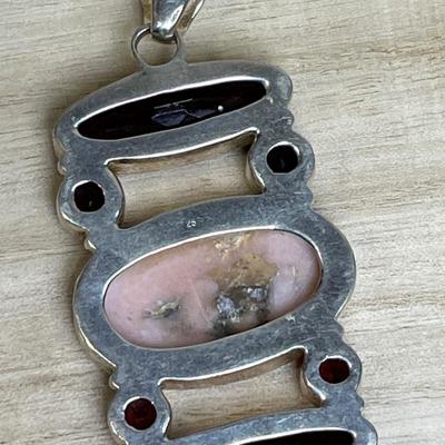 Huge pink and red stone sterling pendant