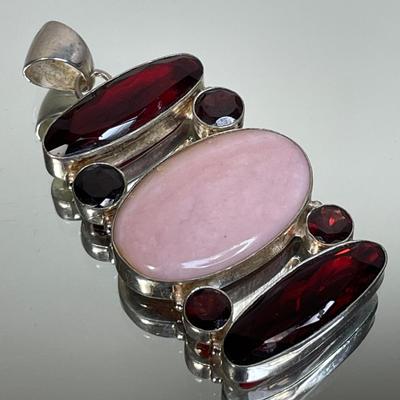 Huge pink and red stone sterling pendant