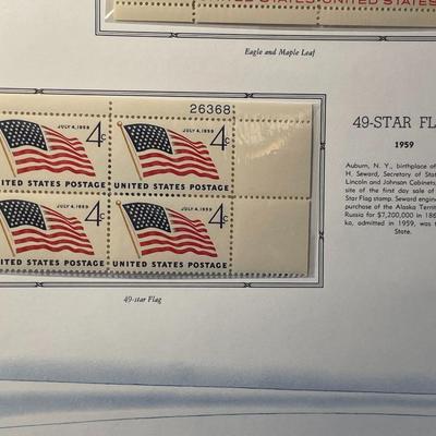 St Lawrence Seaway & 49-Star Flag 1959 Mint Condition US Stamp Plate Blocks Page as Pictured. Only One $5 Shipping Charge for 1 or...