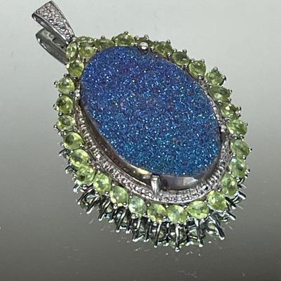 Large Drusy and Peridot Sterling pendant