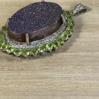 Large Drusy and Peridot Sterling pendant