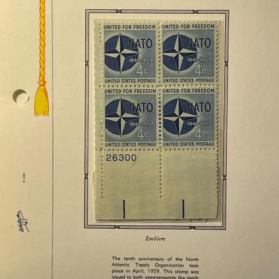 NATO & Balloon Jupiter 1959 Mint Condition US Stamp Plate Blocks Page as Pictured. Only One $5 Shipping Charge for 1 or 100 Pages Won.