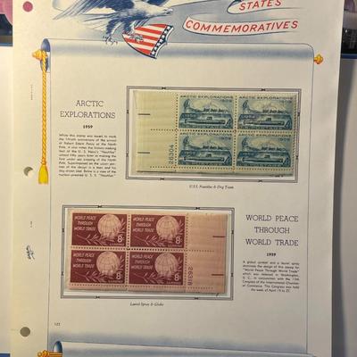 Arctic Explorations & World Peace through Trade 1959 Mint Condition US Stamp Plate Blocks Page as Pictured. Only One $5 Shipping...