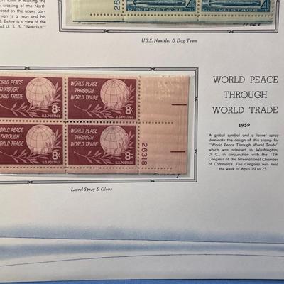 Arctic Explorations & World Peace through Trade 1959 Mint Condition US Stamp Plate Blocks Page as Pictured. Only One $5 Shipping...