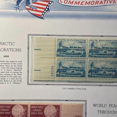Arctic Explorations & World Peace through Trade 1959 Mint Condition US Stamp Plate Blocks Page as Pictured. Only One $5 Shipping...