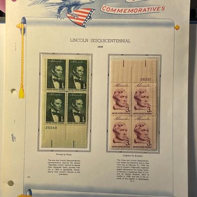 Lincoln Sesquicentennial 1959 Mint Condition US Stamp Plate Blocks Page as Pictured. Only One $5 Shipping Charge for 1 or 100 Pages Won.