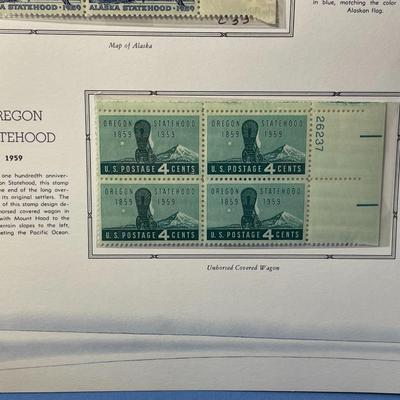 Alaska Statehood & Oregon Statehood 1959 Mint Condition US Stamp Plate Blocks Page as Pictured. Only One $5 Shipping Charge for 1 or...