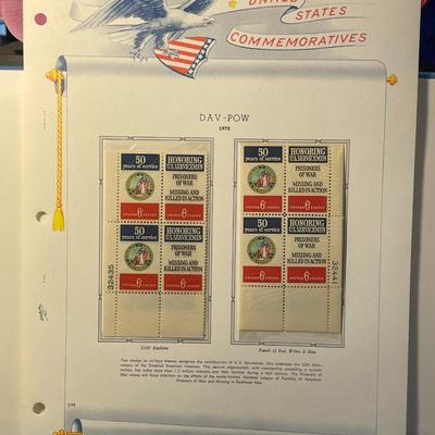 DAV-POW 1970 Mint Condition US Stamp Plate Blocks Page as Pictured. Only One $5 Shipping Charge for 1 or 100 Pages Won.