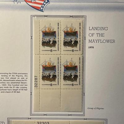 Landing of the Mayflower & UN 25th Year 1970 Mint Condition US Stamp Plate Blocks Page as Pictured. Only One $5 Shipping Charge for 1...