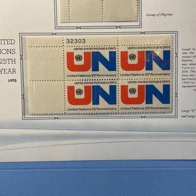 Landing of the Mayflower & UN 25th Year 1970 Mint Condition US Stamp Plate Blocks Page as Pictured. Only One $5 Shipping Charge for 1...