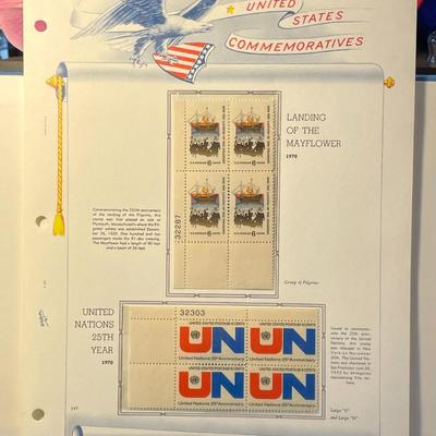 Landing of the Mayflower & UN 25th Year 1970 Mint Condition US Stamp Plate Blocks Page as Pictured. Only One $5 Shipping Charge for 1...