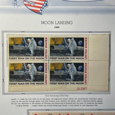Moon Landing & Football 1969 Mint Condition US Stamp Plate Blocks Page as Pictured. Only One $5 Shipping Charge for 1 or 100 Pages Won.
