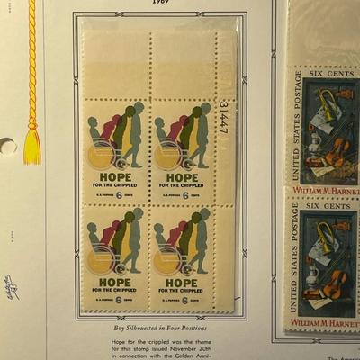 Easter Seal Society & Harnett 1969 Mint Condition US Stamp Plate Blocks Page as Pictured. Only One $5 Shipping Charge for 1 or 100...