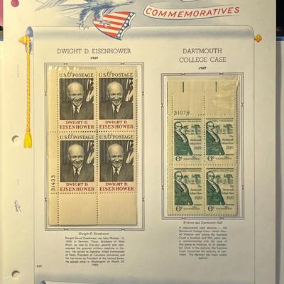 Dwight D. Eisenhower & Dartmouth College Case 1969 Mint Condition US Stamp Plate Blocks Page as Pictured. Only One $5 Shipping Charge...