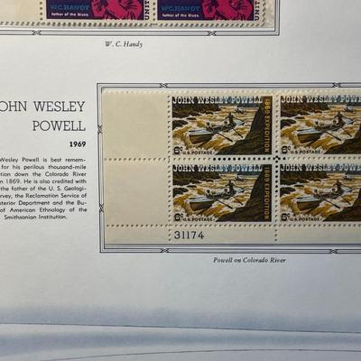 W, C Handy & John Wesley Powell 1969 Mint Condition US Stamp Plate Blocks Page as Pictured. Only One $5 Shipping Charge for 1 or 100...