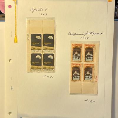 Apollo 8 & California Settlement 1969 Mint Condition US Stamp Plate Blocks Page as Pictured. Only One $5 Shipping Charge for 1 or 100...