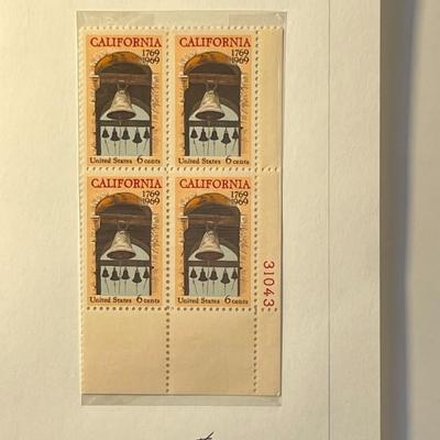 Apollo 8 & California Settlement 1969 Mint Condition US Stamp Plate Blocks Page as Pictured. Only One $5 Shipping Charge for 1 or 100...