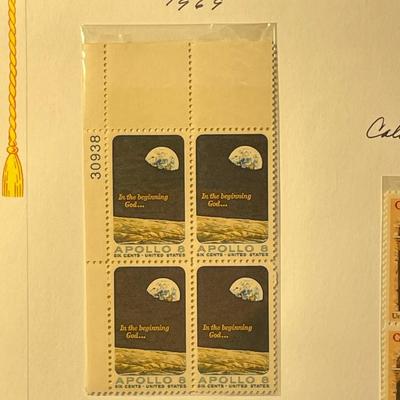 Apollo 8 & California Settlement 1969 Mint Condition US Stamp Plate Blocks Page as Pictured. Only One $5 Shipping Charge for 1 or 100...