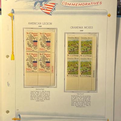 American Legion & Grandma Moses 1969 Mint Condition US Stamp Plate Blocks Page as Pictured. Only One $5 Shipping Charge for 1 or 100...