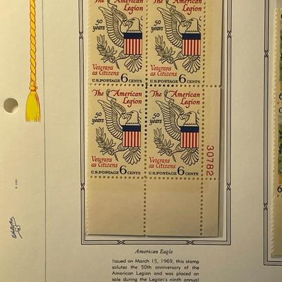 American Legion & Grandma Moses 1969 Mint Condition US Stamp Plate Blocks Page as Pictured. Only One $5 Shipping Charge for 1 or 100...