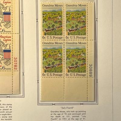 American Legion & Grandma Moses 1969 Mint Condition US Stamp Plate Blocks Page as Pictured. Only One $5 Shipping Charge for 1 or 100...