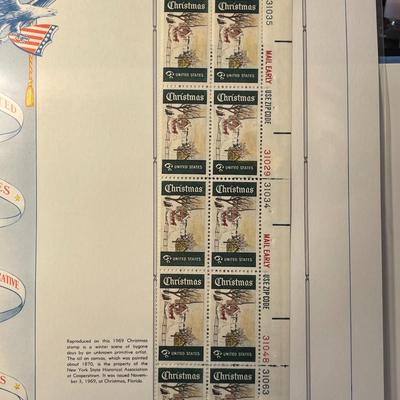 Christmas 1969 Mint Condition US Stamp Plate Block Page as Pictured. Only One $5 Shipping Charge for 1 or 100 Pages Won.