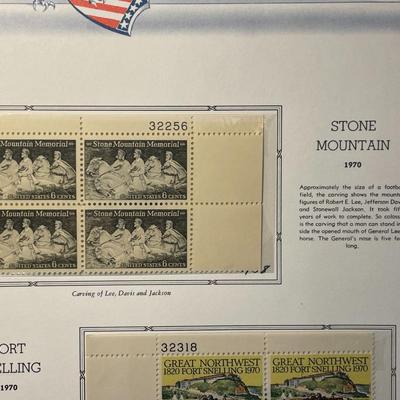 Stone Mountain & Fort Snelling 1970 Mint Condition US Stamp Plate Blocks Page as Pictured. Only One $5 Shipping Charge for 1 or 100...