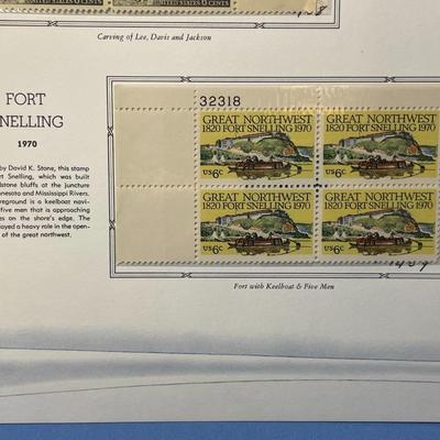 Stone Mountain & Fort Snelling 1970 Mint Condition US Stamp Plate Blocks Page as Pictured. Only One $5 Shipping Charge for 1 or 100...