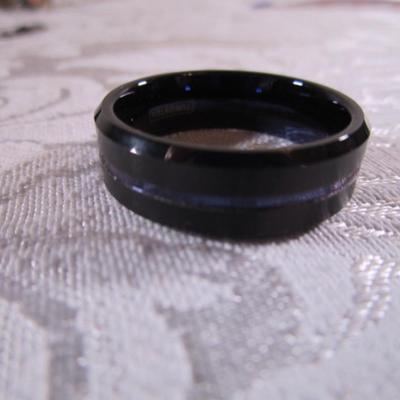 1 Wolf ring, 1 tungsten ring with blue stripe