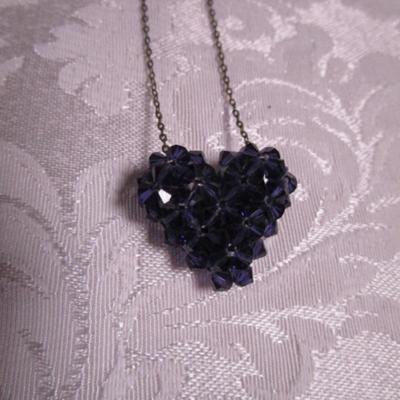 Crystal Purple Bicone puffy heart with silver necklace