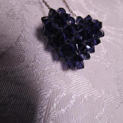 Crystal Purple Bicone puffy heart with silver necklace